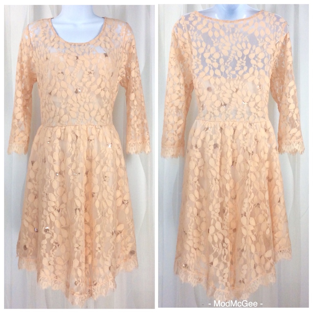 Free People Lace Dress 8 Pink Sand Peach Blush M